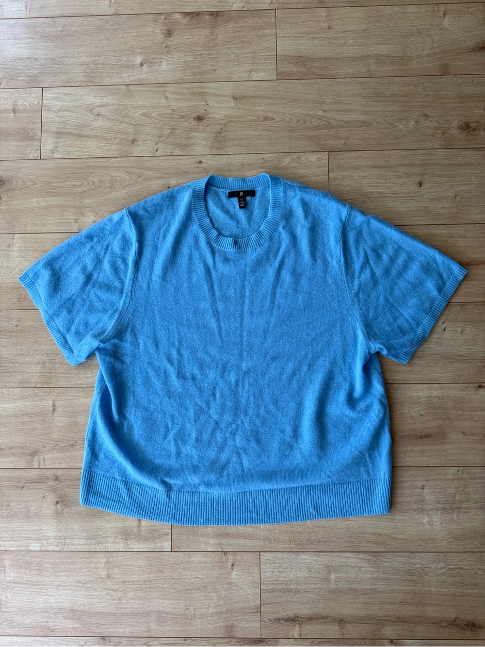 BR 100% Cashmere Sweater Top Womens XL Blue Short Sleeve Quiet Luxury